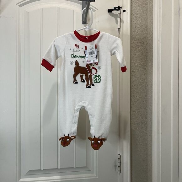 Rudolph The Red Nose Reindeer My First Christmas 3M Sleeper One Piece New - Picture 4 of 8